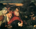 virgen y el niño con santa catalina y un conejo 1530